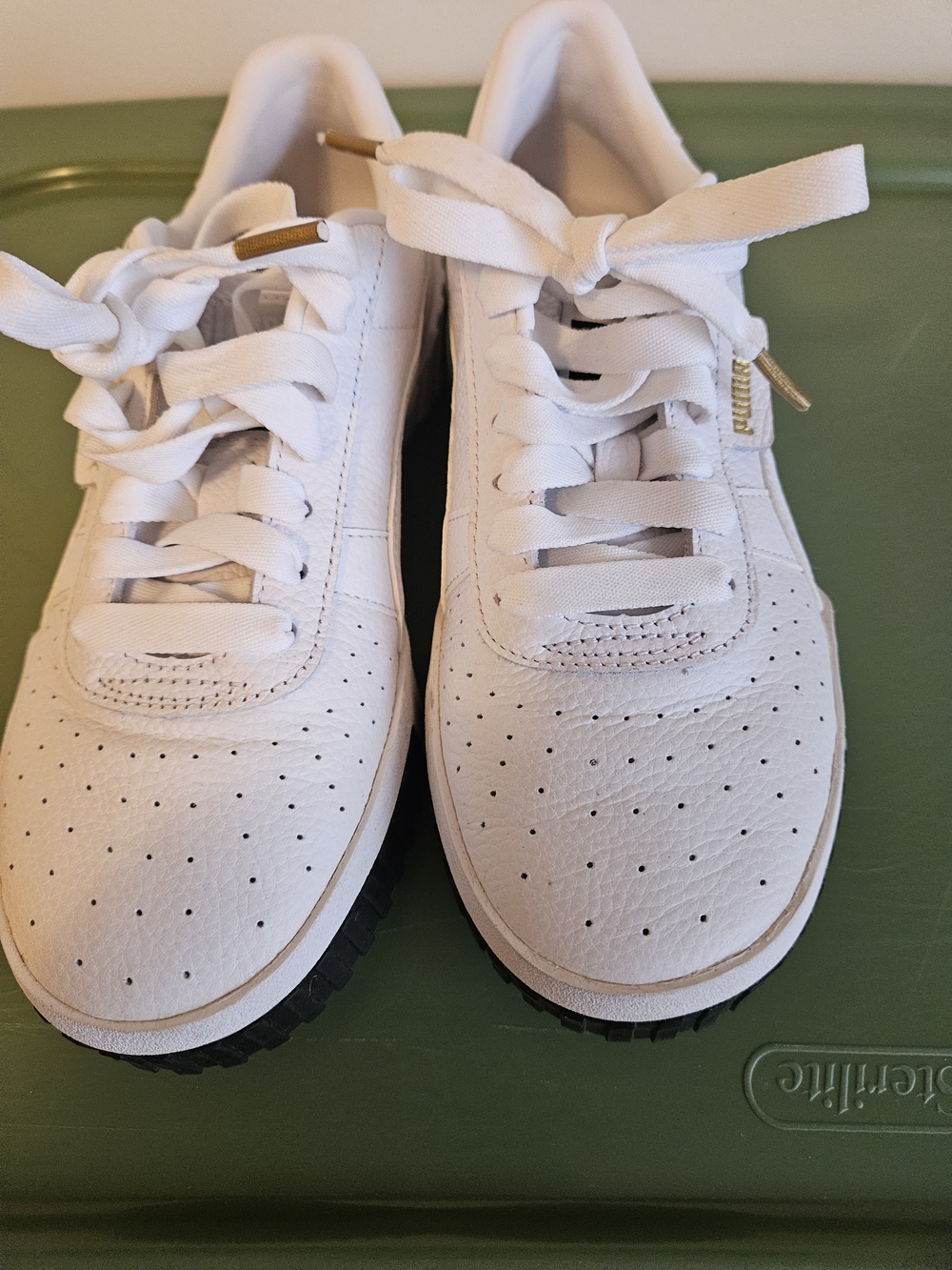 Puma White Perforated Lace-Up Sneakers with Gold Accents